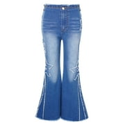 inhzoy Kids Girls Bell-Bottom Denim Pants Cowgirl Cute Flare Bootcut Jeans,Sizes 6-16 Blue 12