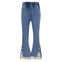 inhzoy Kids Girls Bell Bottom Jeans Lace Hem Flare Denim Pants,Sizes 5-13 Blue 7-8