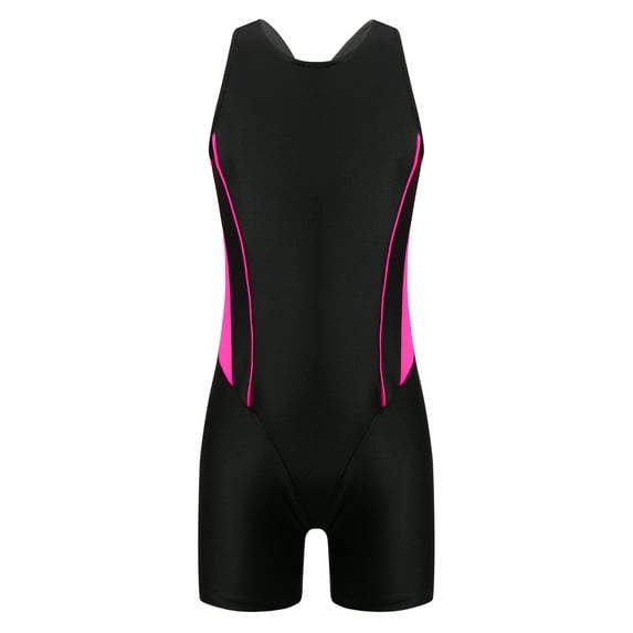 inhzoy Kids Girls Boyleg One Piece Swimsuit Racerback Athletic Swimwear Rose Red&Black 12
