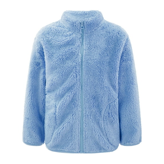 inhzoy Kids Girls Boys Fleece Jacket Coat Full-Zip Sweatshirt Casaul Tops Winter Warm Outerwear Blue 5-6