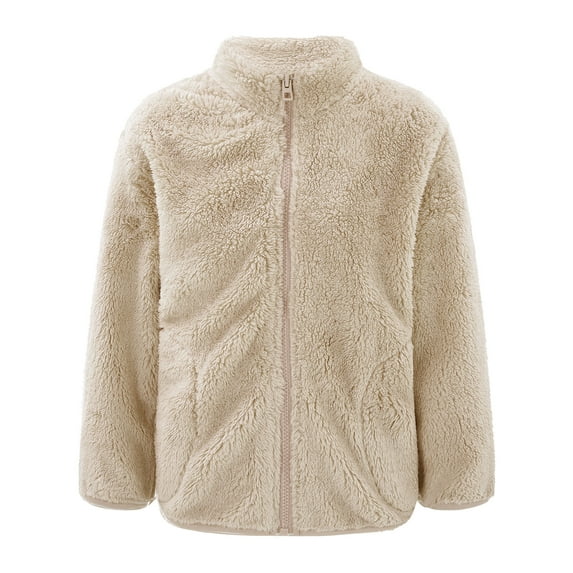 inhzoy Kids Girls Boys Fleece Jacket Coat Full-Zip Sweatshirt Casaul Tops Winter Warm Outerwear Khaki 5-6