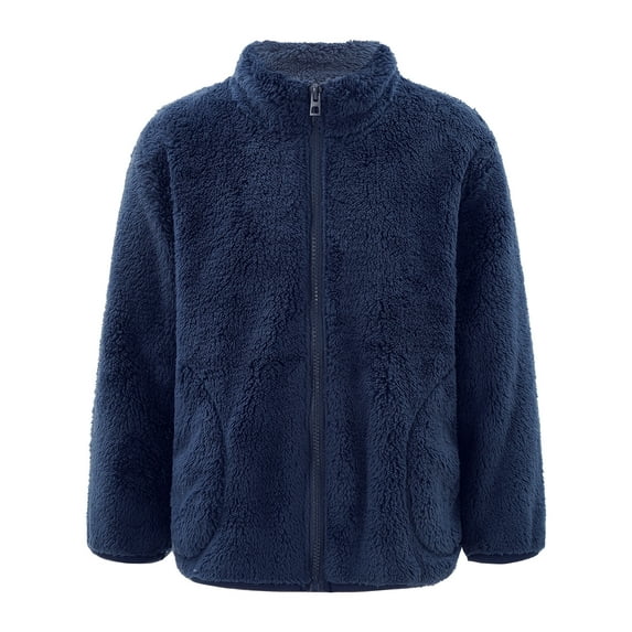 inhzoy Kids Girls Boys Fleece Jacket Coat Full-Zip Sweatshirt Casaul Tops Winter Warm Outerwear Navy Blue 9-10