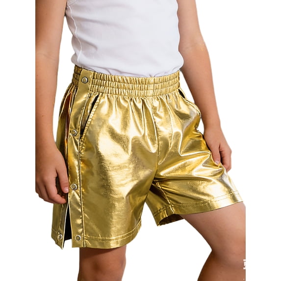 inhzoy Kids Girls Boys Hip Hop Dance Shorts Metallic Shiny Shorts Stage Performance Gold 6
