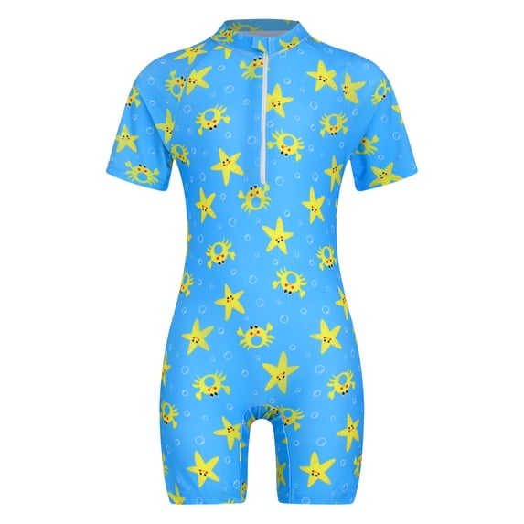 inhzoy Kids Girls Boys One Piece Short Sleeve Swimsuit Rash Guard Swimwear with UPF50+ Blue XL/3