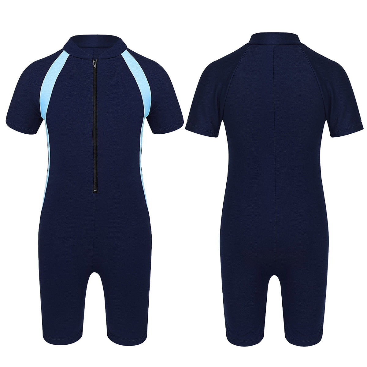 inhzoy Kids Girls Boys One Piece ZipUp Swimsuit Jumpsuit Short Sleeve