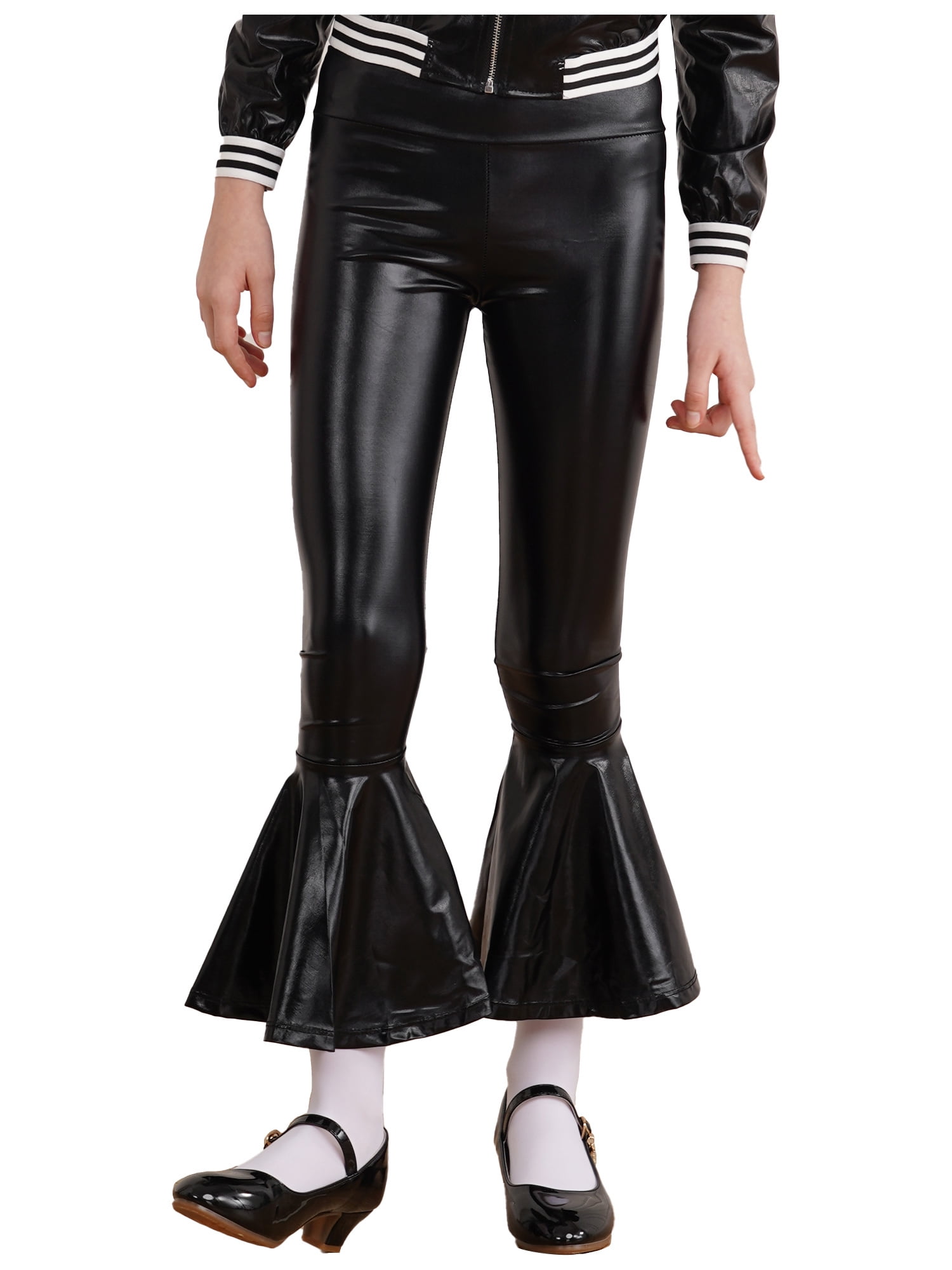 inhzoy Mens Shiny Metallic Fashion Dance Pants Holographic Disco Flared  Pants Bell Bottom Trousers