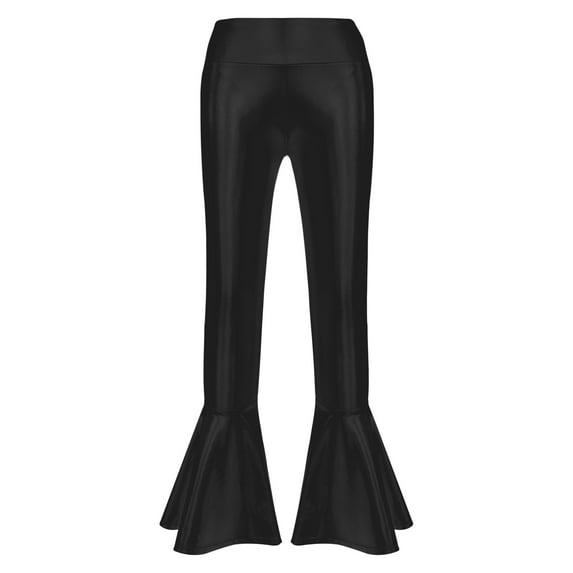 inhzoy Kids Girls Boys Shiny Metallic Flared Pants Bell Bottoms Sequins Dance Leggings Trousers Black 10