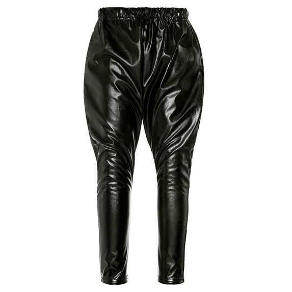 inhzoy Kids Girls Boys Stylish Harem Pants Shiny Metallic Dance Bottoms Hip Hop Dancewear Stage Performance Sweatpants Black 3-4