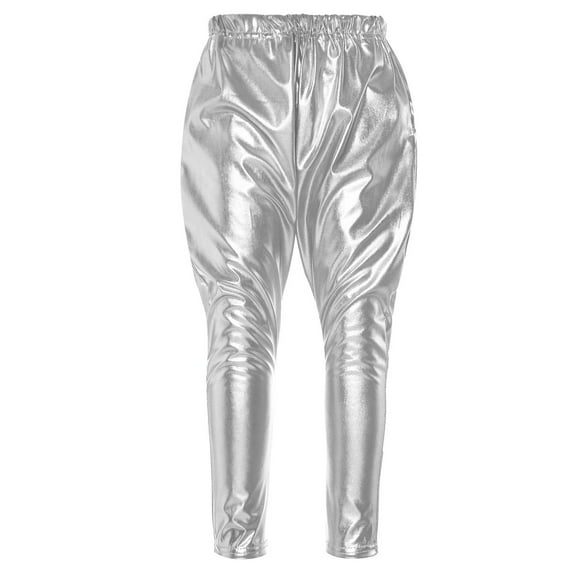 inhzoy Kids Girls Boys Stylish Harem Pants Shiny Metallic Dance Bottoms Hip Hop Dancewear Stage Performance Sweatpants Silver 12-24 Months