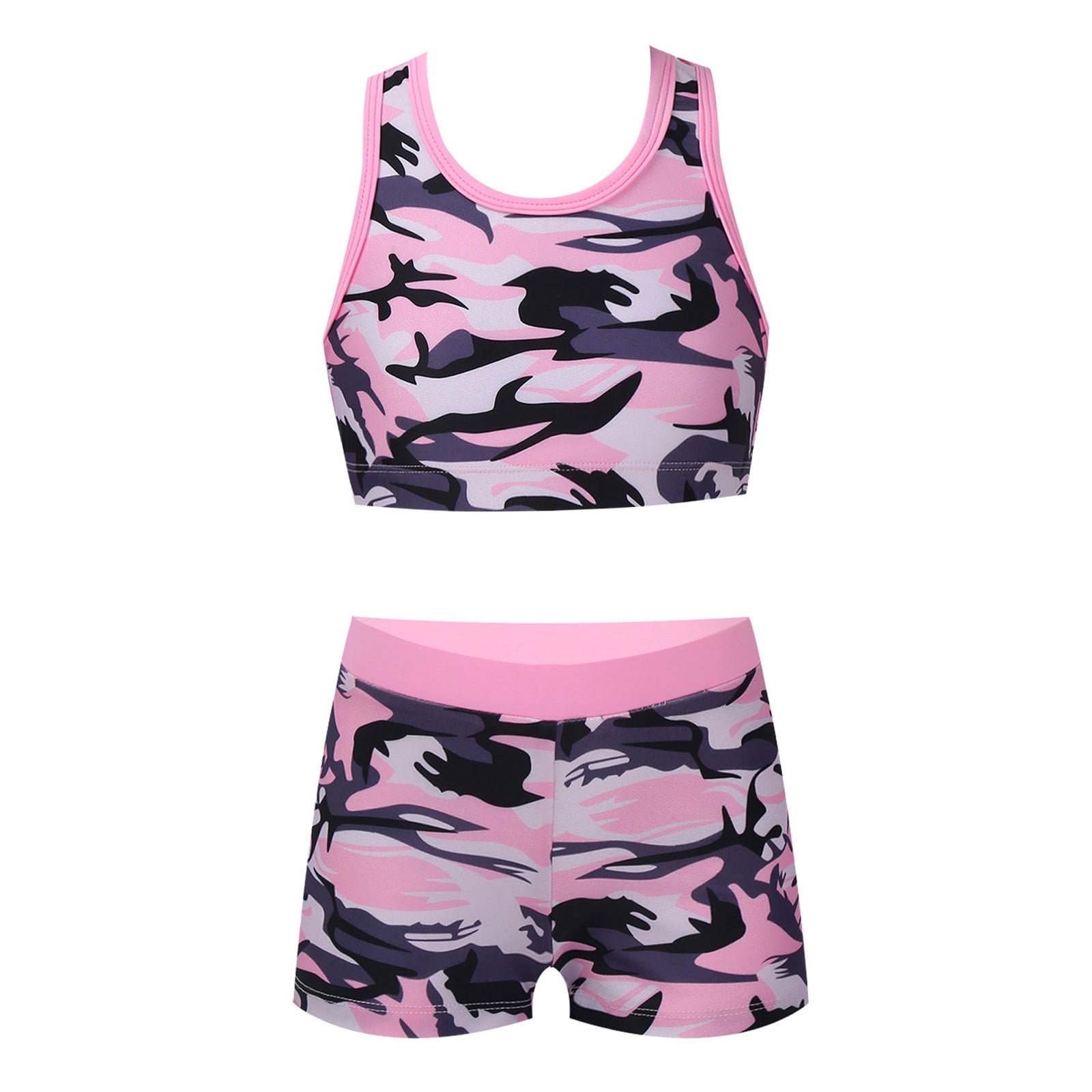 inhzoy Kids Girls Camouflage Print Swimsuit 2PCs Swimwear Tankini