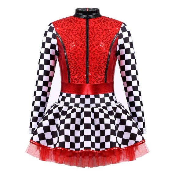inhzoy Kids Girls Car Driver Racer Outfit Mesh Tutu Dress Long Sleeve Racing Jumpsuit,Sizes 4-14 Red 12