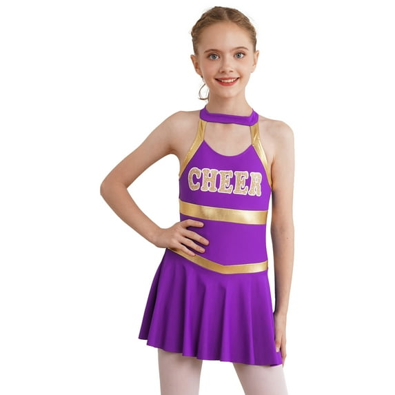 inhzoy Kids Girls Cheer Leader Uniform Dance Dress Purple 6