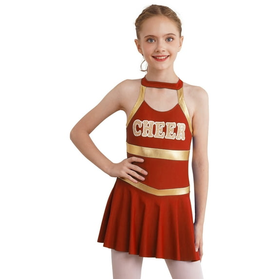 inhzoy Kids Girls Cheer Leader Uniform Dance Dress Red 16