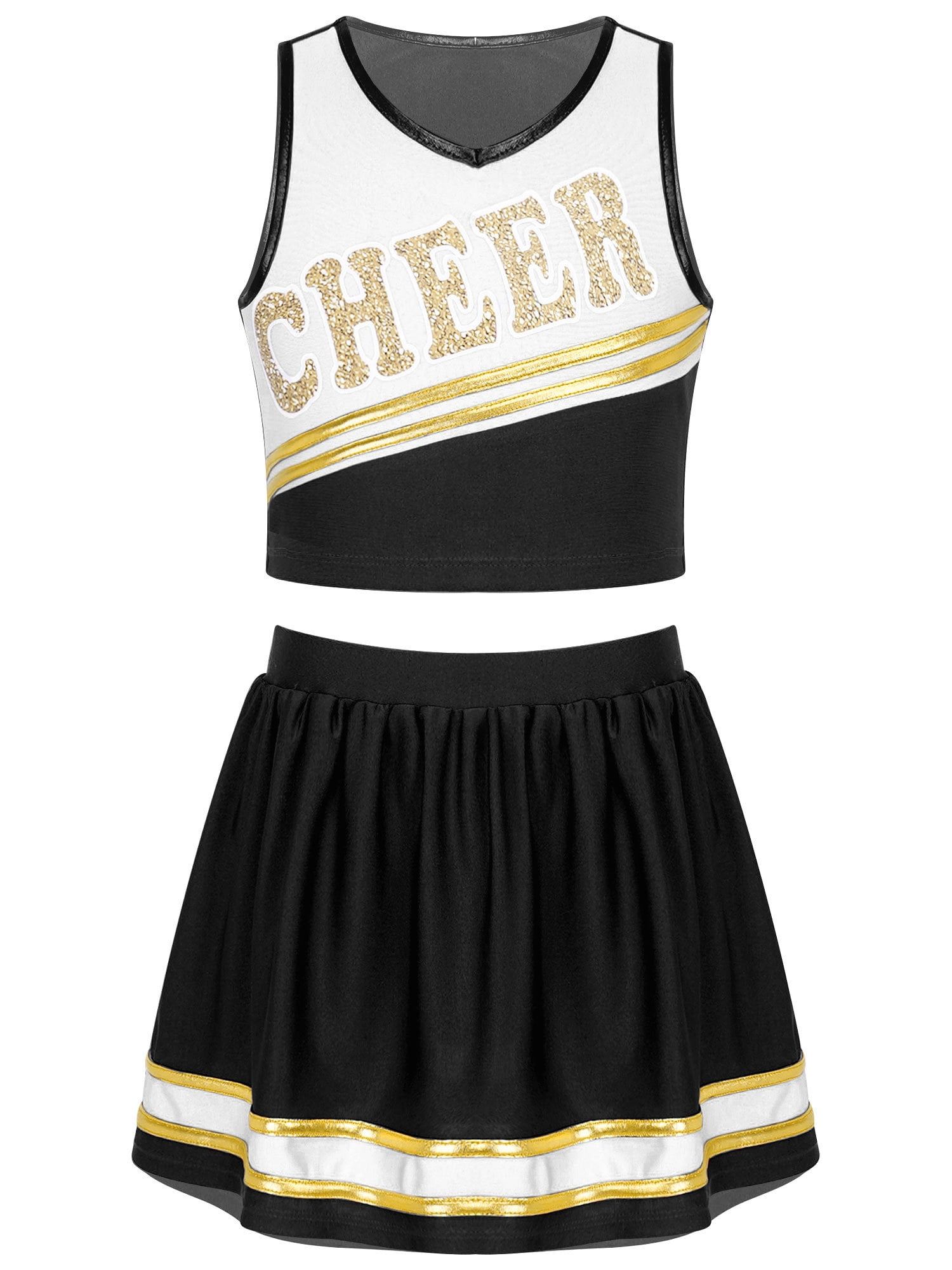 Costume Cheerleader Bambina – Crop Top, Gonna, Ponpon, Calzini E Fascia – Per Feste E Spettacoli (taglie 6-16 Anni)