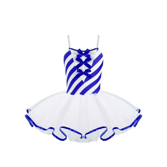 inhzoy Kids Girls Christmas Dance Costume Candy Cane Ballet Figure Skating Dance Dress Miss Santa Tutu Dress 4-16 Blue 8