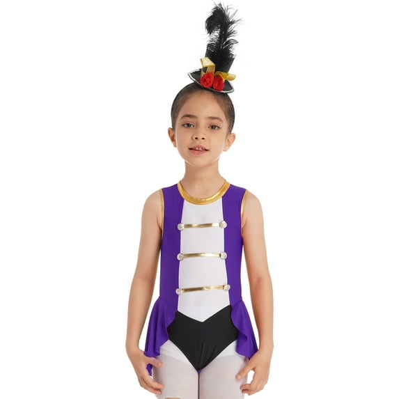 inhzoy Kids Girls Circus Shows Ringmaster Showman Outfits Carnival Fancy Dress-Up 2pcsPurpleA 12