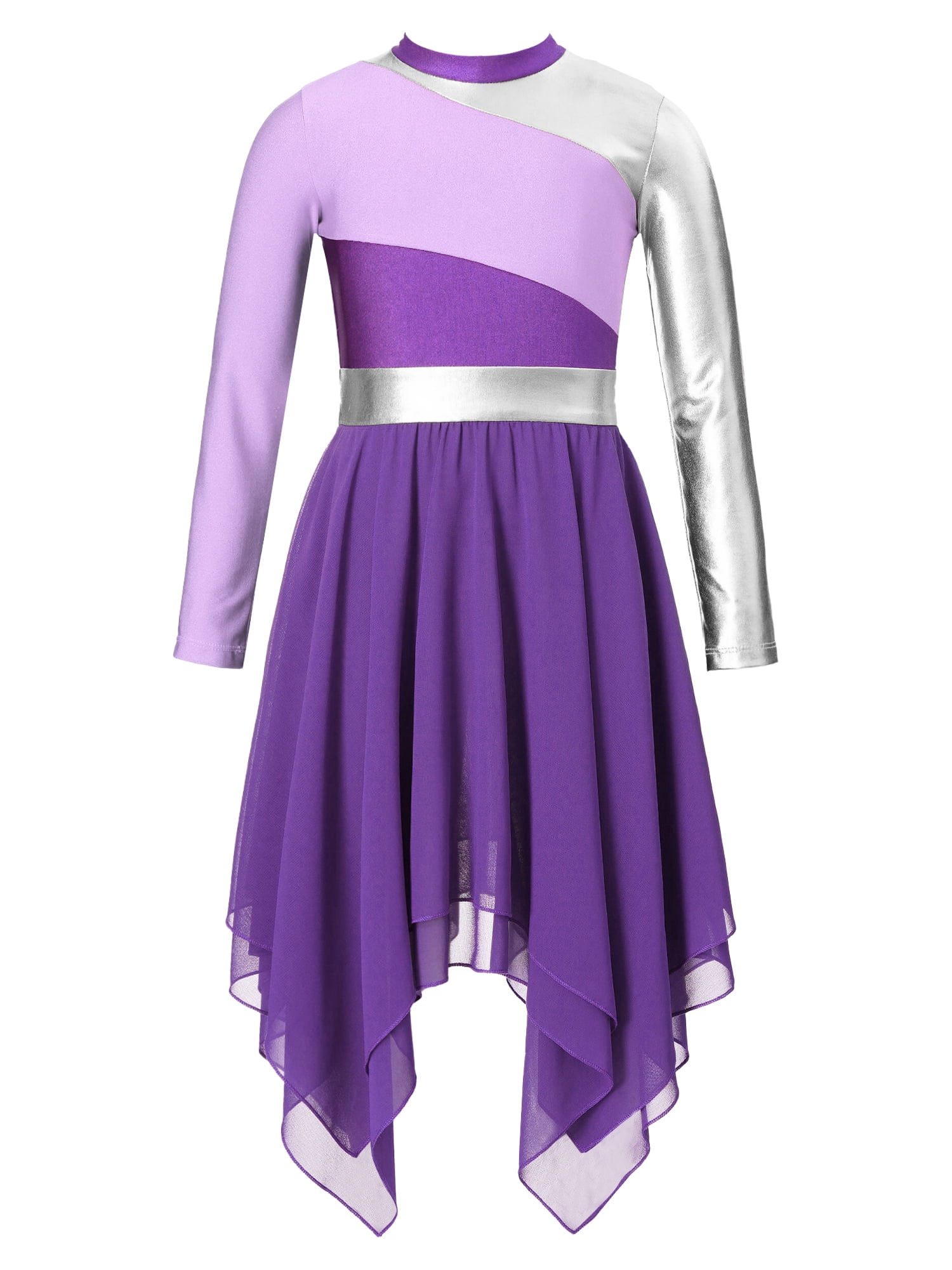 inhzoy Kids Girls Color Block Praise Dance Dress Church Choir Worship Dance Performance Tunic