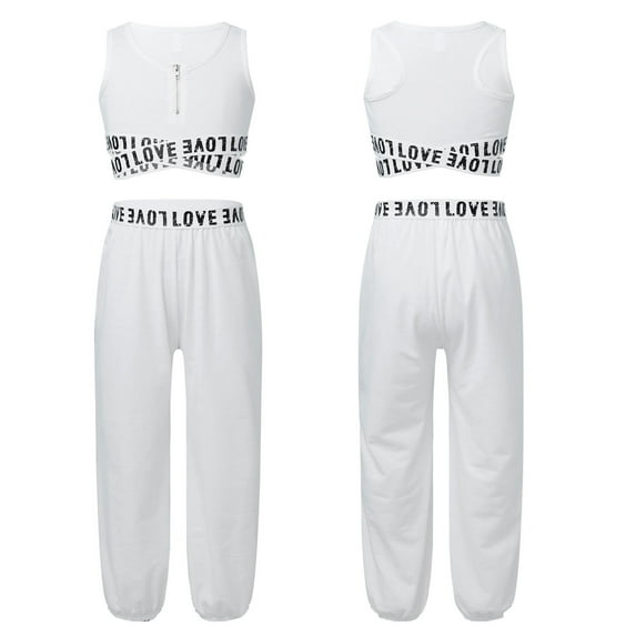 inhzoy Kids Girls Crop Tops with Athletic Sweatpants Tracksuit