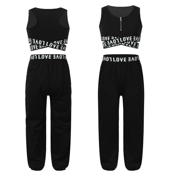 inhzoy Kids Girls Crop Tops with Athletic Sweatpants Tracksuit