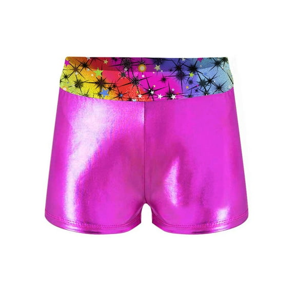 inhzoy Kids Girls Dance Shorts Metallic Printed Patchwork Gymnastic Athletic Boyshorts Starry Rainbow 12