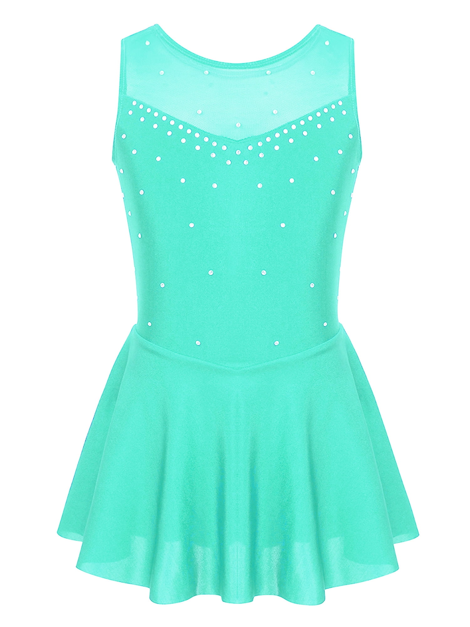 YONGHS Kids Girls Mesh Splice Gymnastics Leotard Figure Ice Skating Dance Dress Red 14
