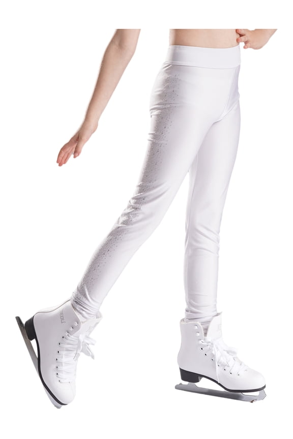 Kids Girls Figure Skating Skinny Pants Sparkly Rhinestones Leggings Gymnastics Yoga Tights White 8