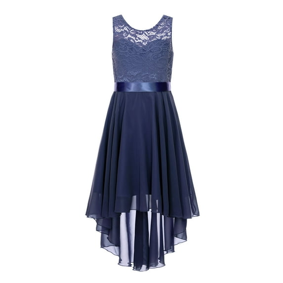 inhzoy Kids Girls Floral Lace Flower Girls Bridesmaid Wedding Party Bowknot Dress,Sizes 6-16 Navy Blue 16