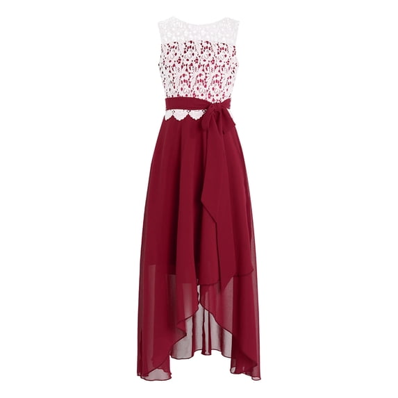 inhzoy Kids Girls Floral Lace Sleeveless High Low Dress