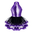 thumbnail image 1 of inhzoy Kids Girls Glittery Sequins Splice Leotard with Tutu Mesh Skirts Purple 16, 1 of 5