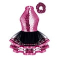 thumbnail image 1 of inhzoy Kids Girls Glittery Sequins Splice Leotard with Tutu Mesh Skirts RosewithHeadwear 12, 1 of 6