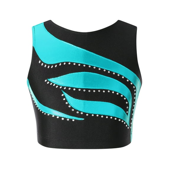 inhzoy Kids Girls Gymnastic Crop Top Shiny Metallic Sleeveless Dance Tank Shirts Activewear,Sizes 6-16 Lake Green 6