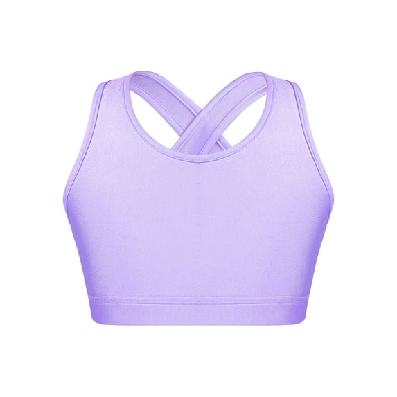 inhzoy Kids Girls Gymnastic Crop Top Yoga Workout Sports Bra Top Cirss Cross Back Vest Tank Top Purple 16