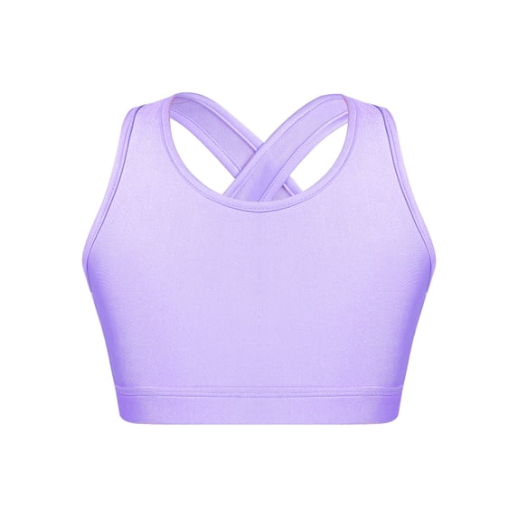 inhzoy Kids Girls Gymnastic Crop Top Yoga Workout Sports Bra Top Cirss Cross Back Vest Tank Top Purple 6