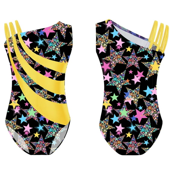 inhzoy Kids Girls Gymnastics Leotard Sport Bodysuit Dance Skating Athletic Activewear Black&Yellow 6