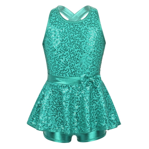 inhzoy Kids Girls Jazz Latin Leotard Ballet Gymnastic Dress Lake Green 14
