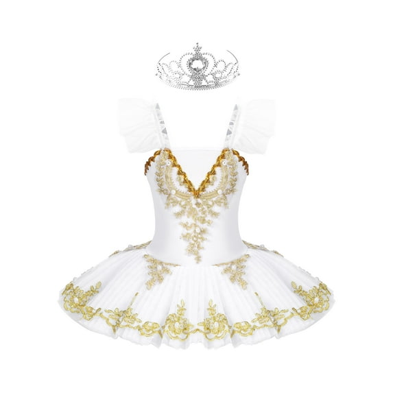inhzoy Kids Girls Kids Girls Swan Lake Ballet Dance Dress with Headwear Princess Tutu Dress Type A White 5-6