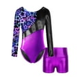 thumbnail image 1 of inhzoy Kids Girls Long Sleeve Bodysuit Leotards with Shorts Sets for Gymnastic Dance Sports Purple 6, 1 of 6