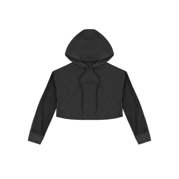 inhzoy Kids Girls Long Sleeve Hooded Sweatshirt Jazz Hip Hop Dance Crop Top Black 16