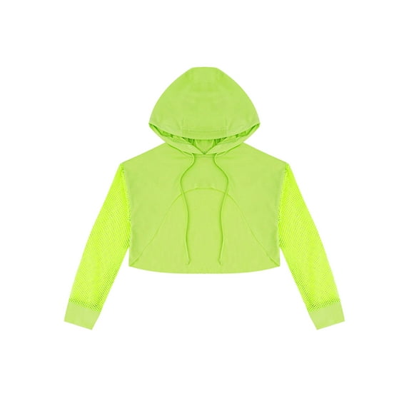 inhzoy Kids Girls Long Sleeve Hooded Sweatshirt Jazz Hip Hop Dance Crop Top Fluorescent Green 16