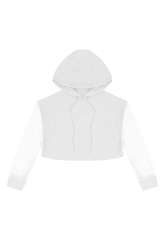 Kids Girls Long Sleeve Hooded Sweatshirt Jazz Hip Hop Dance Crop Top White 6