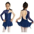 thumbnail image 1 of inhzoy Kids Girls Long Sleeve Rhinestone Figure Ice Skating Dress Navy Blue 8, 1 of 7