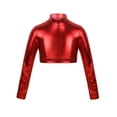 thumbnail image 1 of inhzoy Kids Girls Long Sleeves Crop Tops Shiny Metallic Turtleneck Tops T-Shirts Red 10, 1 of 5