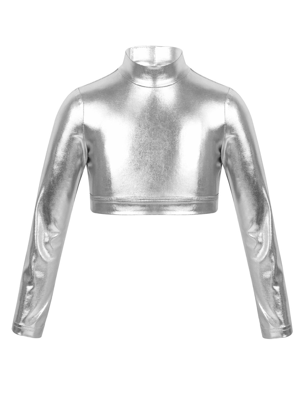 トップス shiny inhzoy Little Youth Girls Long Sleeves Mock Neck Metallic Crop