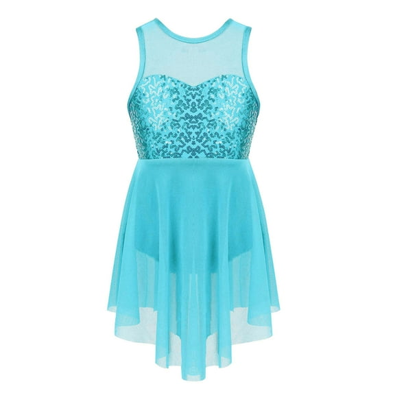 inhzoy Kids Girls Lyrical Dance Dress Sequins Mesh Ballet Dancewear Leotard Dress Light Blue 10