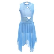 inhzoy Kids Girls Lyrical Dance Dress Sleeveless Cutout Ballet Leotard Dress Modern Contemporary Dancewear Light Blue 8