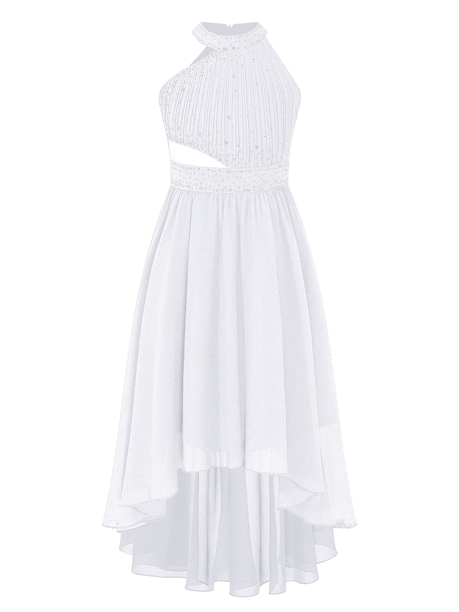 BluNight Cold Shoulder Chiffon Flower Girl Dress With Rhinestone Belt - Hi-Low Hem, Tie Back (Sizes 4-16) 12 thumbnail image