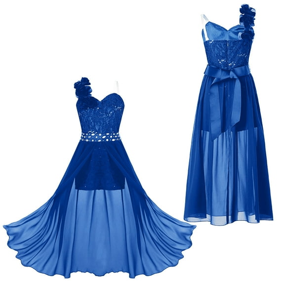 inhzoy Kids Girls Maxi Lace Junior Bridesmaid Dress Navy Blue 8