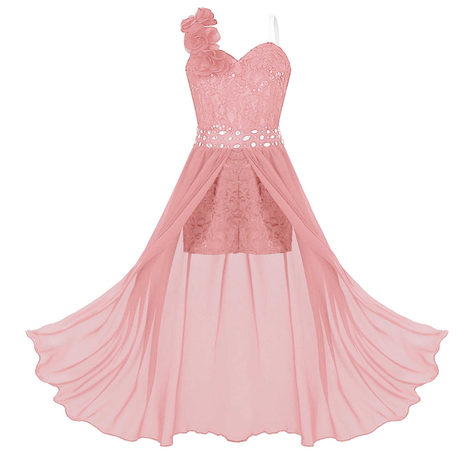 inhzoy Kids Girls Maxi Lace Junior Bridesmaid Dress Orange Pink 10 ...