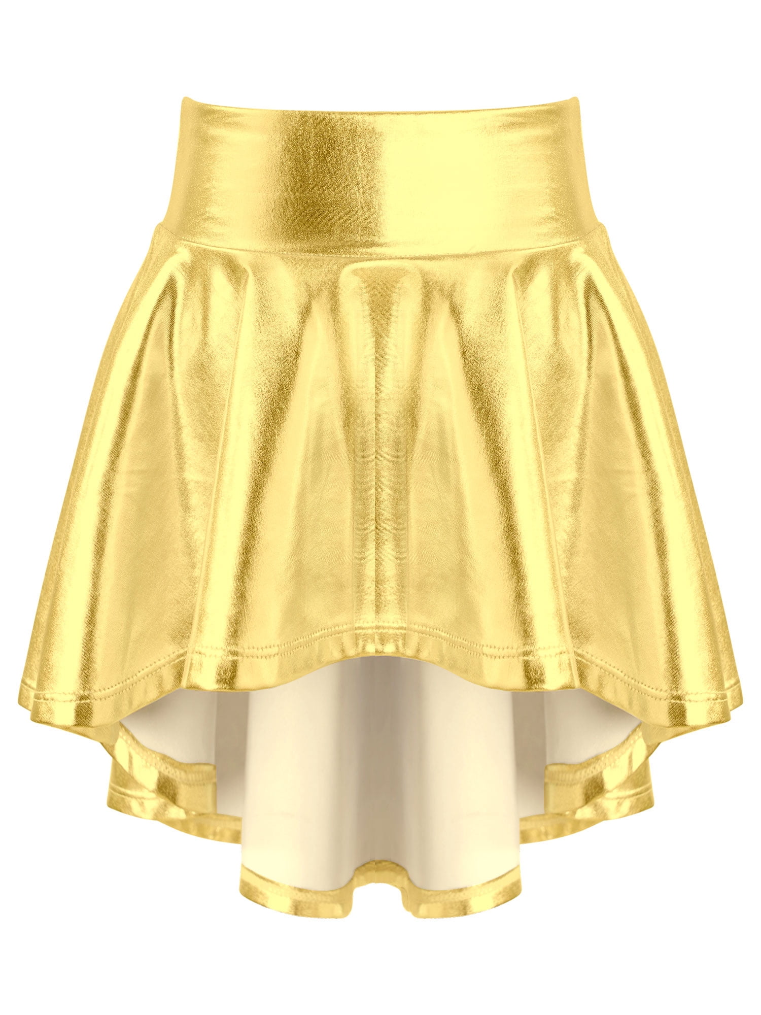 inhzoy Kids Girls Metallic Hi Low Hem Latin Jazz Dance Skirts Ruffled Pleated Skirt Sizes 6 16 Gold 6