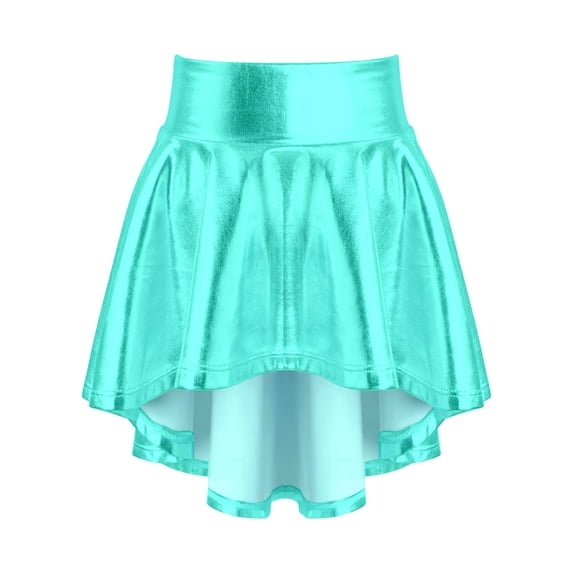 inhzoy Kids Girls Metallic Hi-Low Hem Latin Jazz Dance Skirts Ruffled Pleated Skirt,Sizes 6-16 Lake Green 10